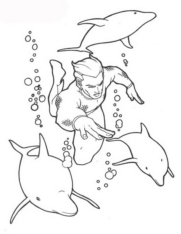 Aquaman Og Delfiner Tegninger til Farvelægning