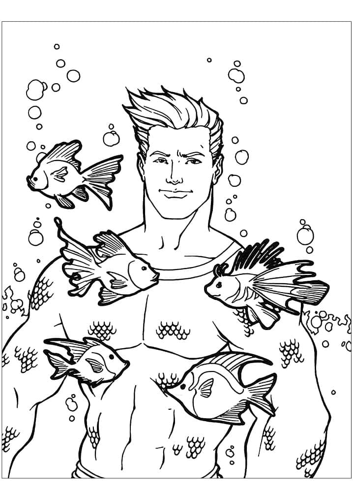 Aquaman Og Fisk Tegninger til Farvelægning