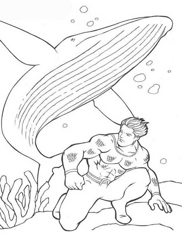 Aquaman Og Hval Tegninger til Farvelægning