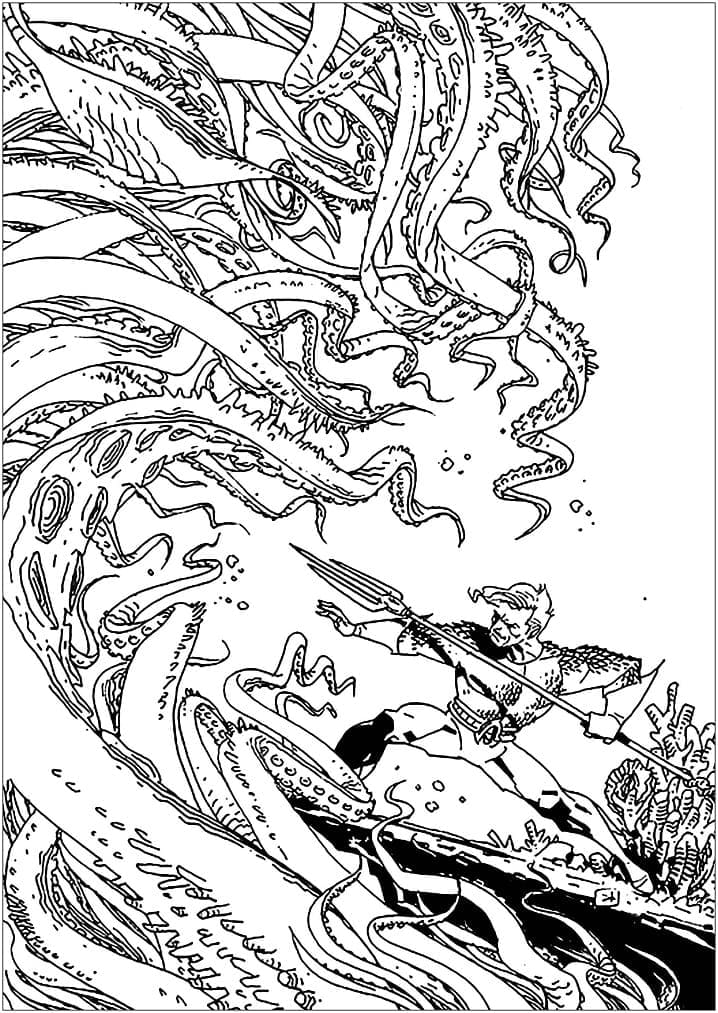 Aquaman Og Monsteret Tegninger til Farvelægning