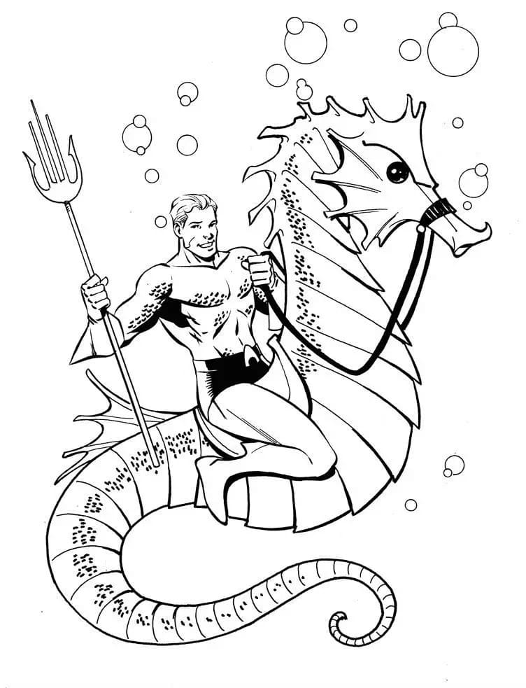 Aquaman Rider På Søhest Tegninger til Farvelægning