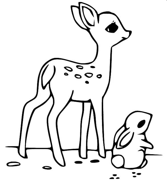 Baby Hjorte Og Kanin Tegninger til Farvelægning