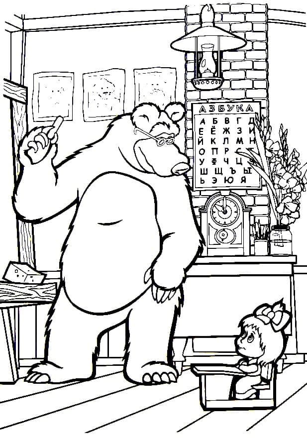 Bjørn Underviser Masha Tegninger til Farvelægning
