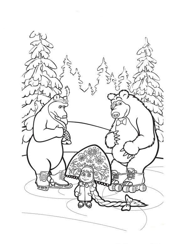 Masha og Bjørnen Gratis Tegninger til Farvelægning