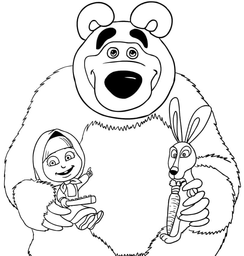 Masha og Bjørnen og Kaninen Tegninger til Farvelægning