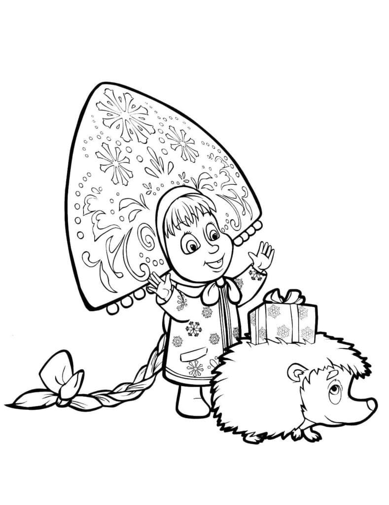 Masha og Hedgehog Tegninger til Farvelægning