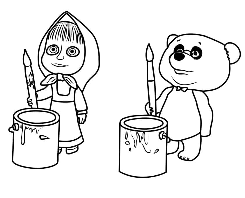 Masha og Panda Tegninger til Farvelægning
