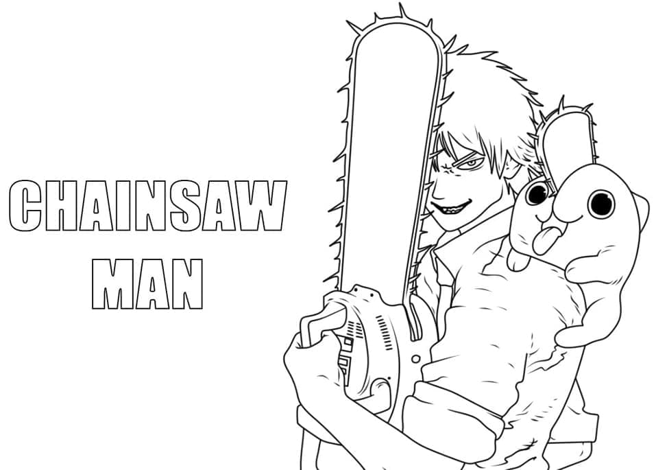 Pochita og Denji fra Chainsaw Man Tegninger til Farvelægning