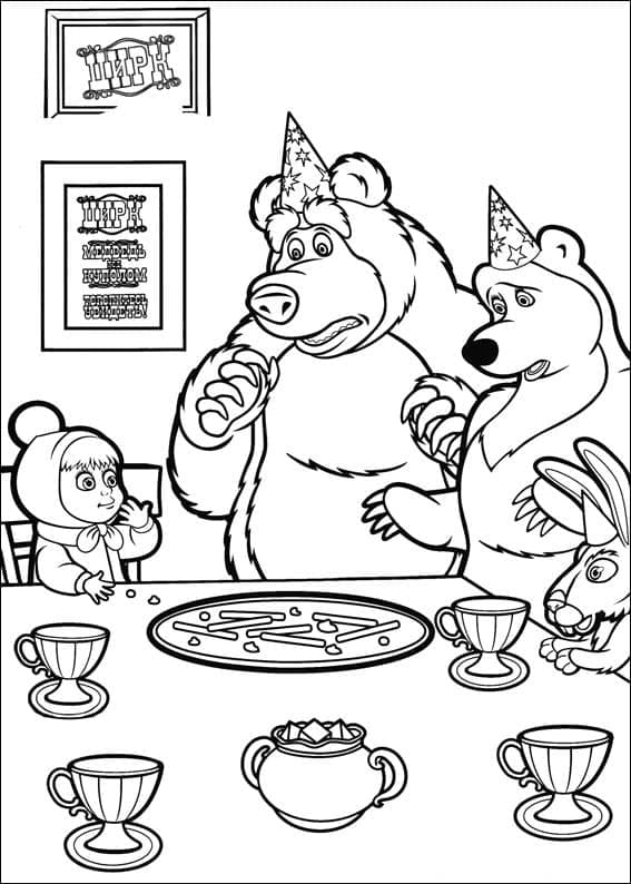 Printbar Masha og Bjørnen Tegninger til Farvelægning