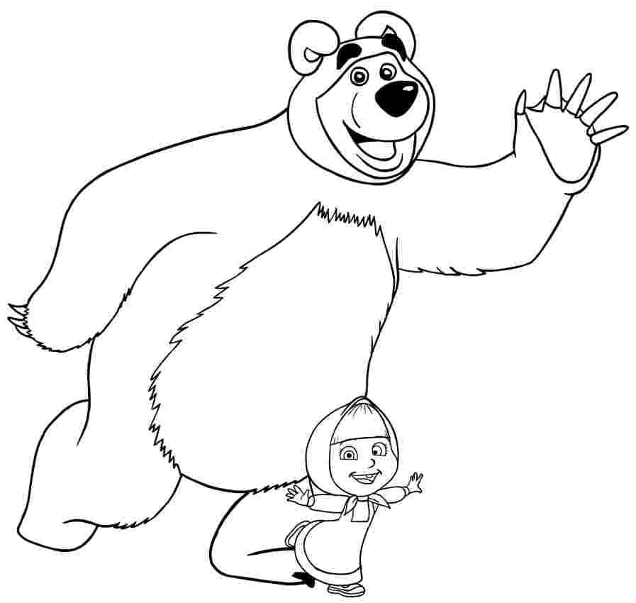 Venlige Masha og Bjørnen Tegninger til Farvelægning