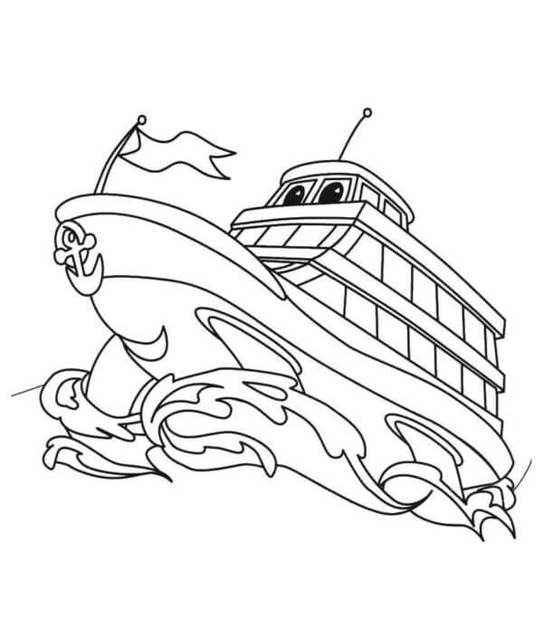 Barcă Mare De Desene Animate Tăind Valurile Tegninger til Farvelægning