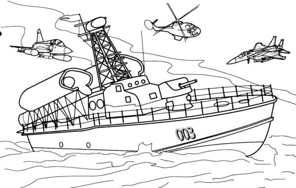Barcă Militară Pe Mare Tegninger til Farvelægning