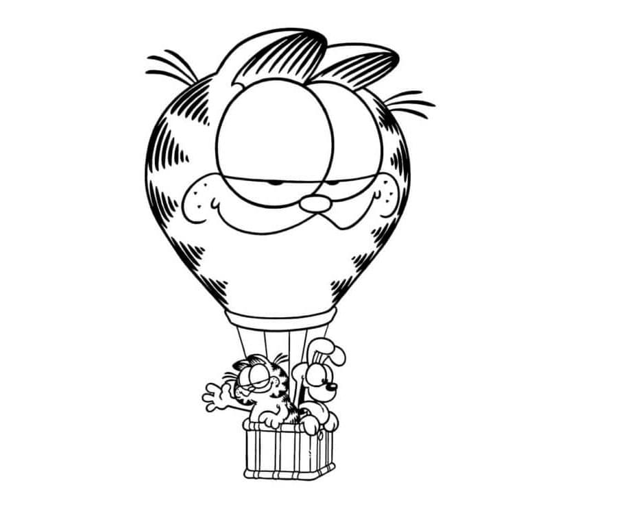 Garfield med en ven i en luftballon Tegninger til Farvelægning