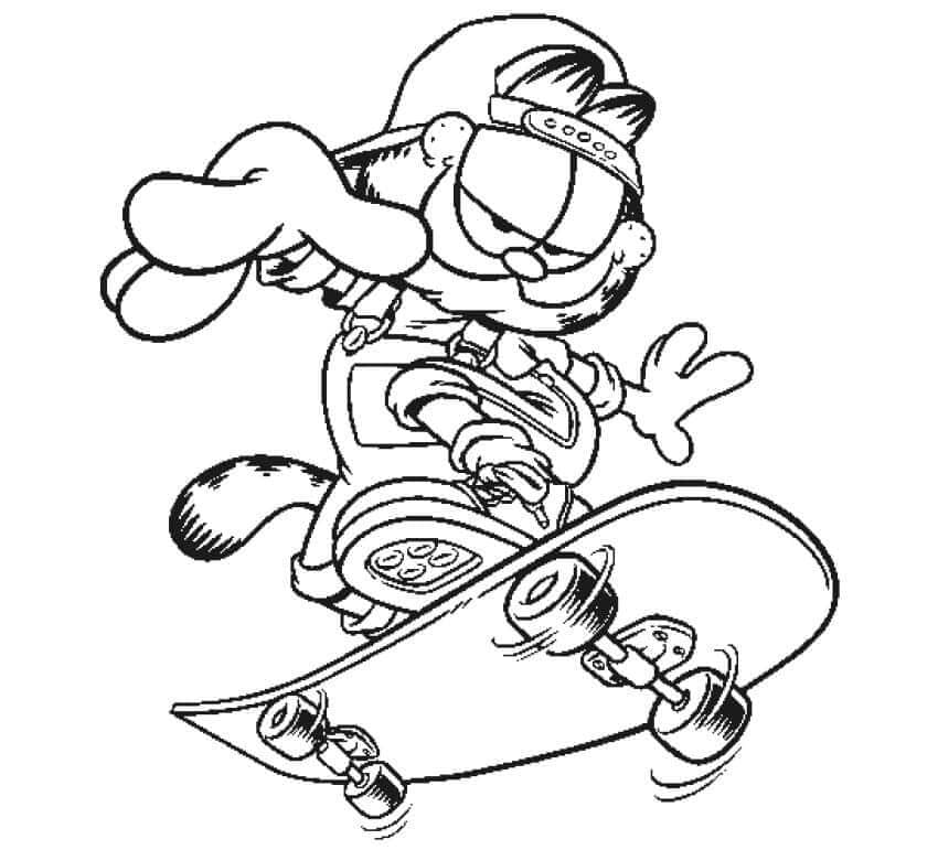 Garfield Skateboarding Tegninger til Farvelægning