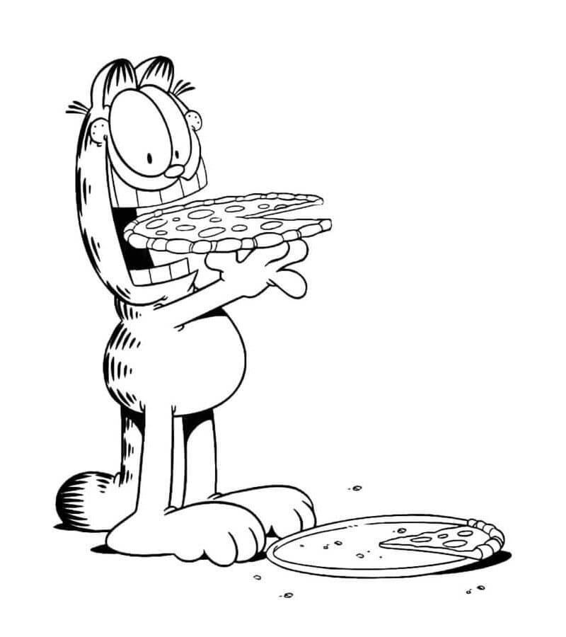 Garfield spiser pizza Tegninger til Farvelægning