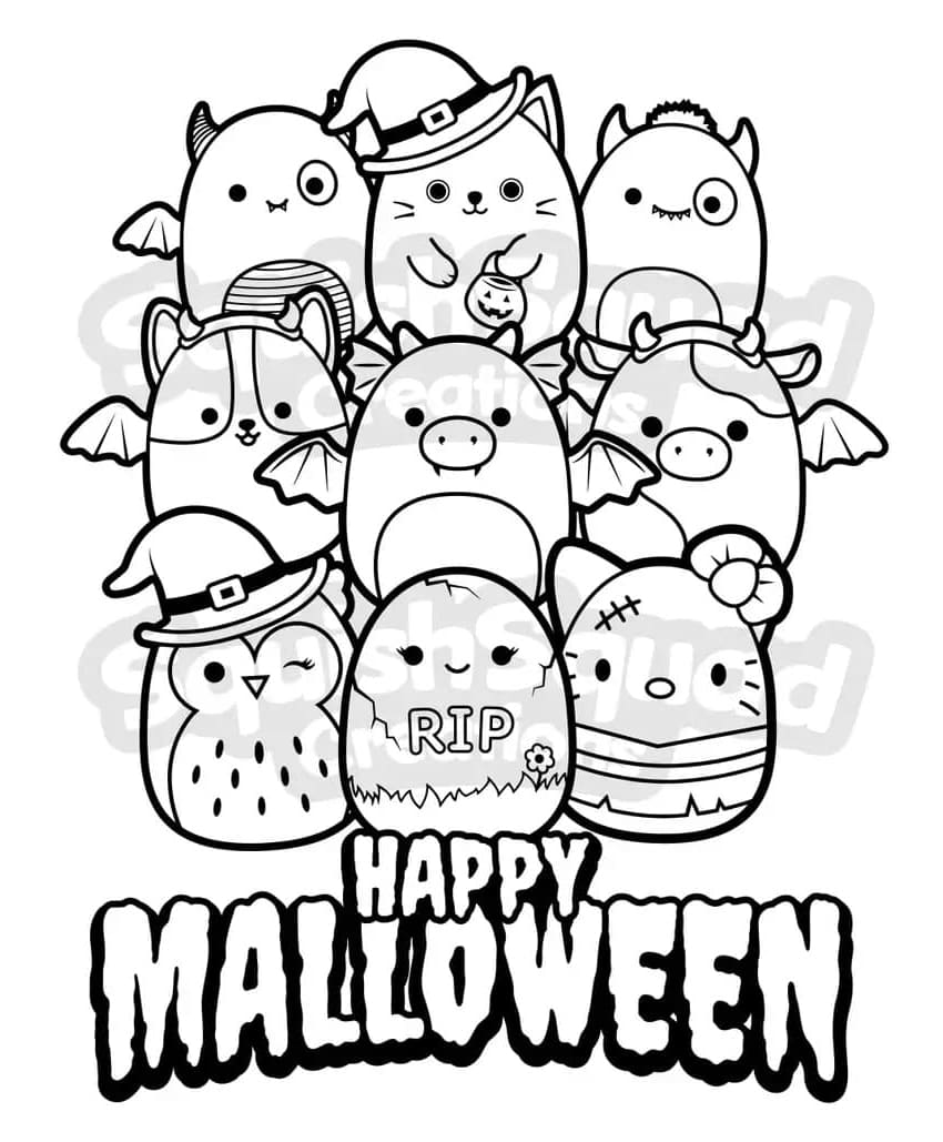 Squishmallows glade Malloween Tegninger til Farvelægning