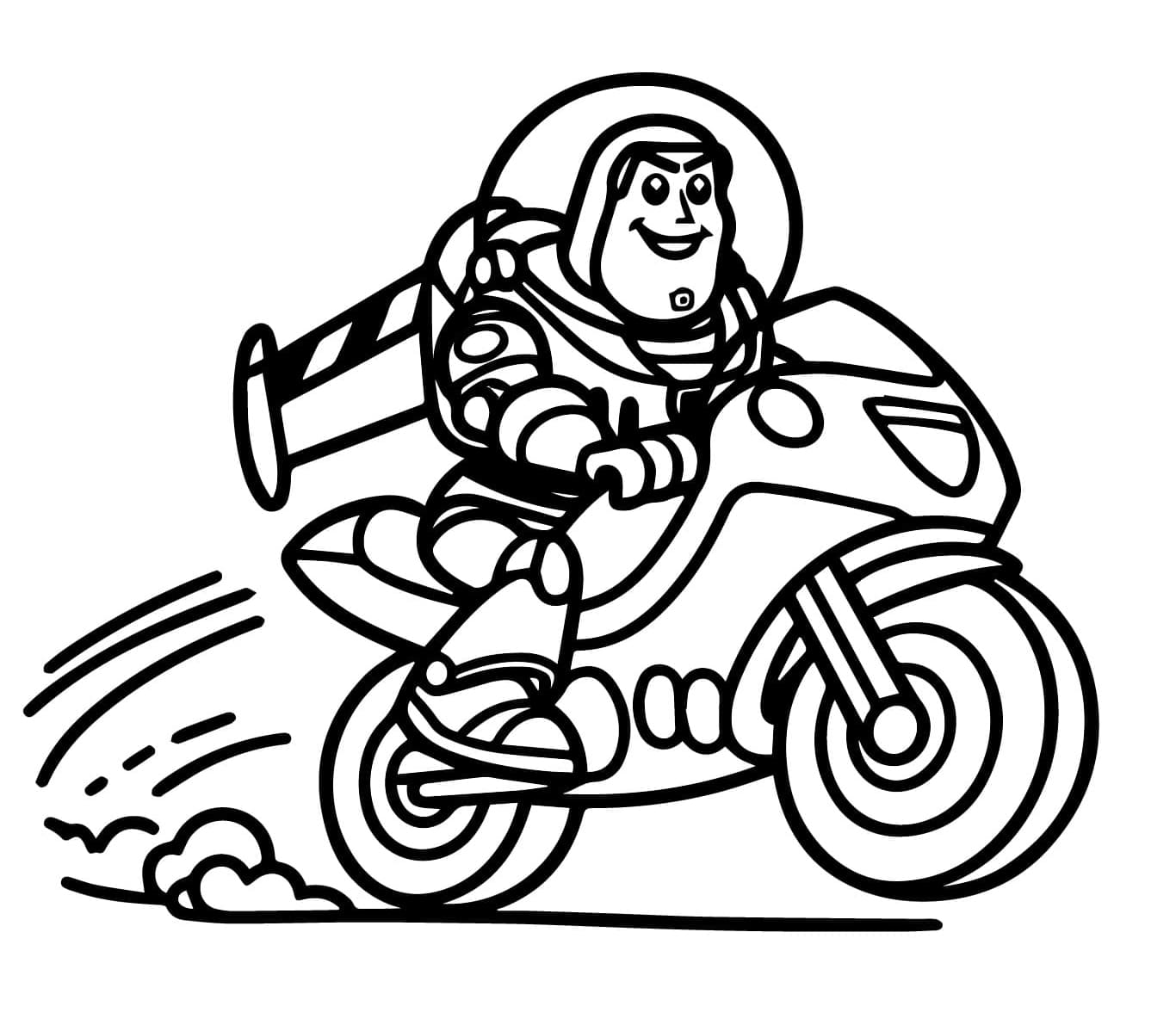 Buzz Lightyear kører på motorcykel Tegninger til Farvelægning