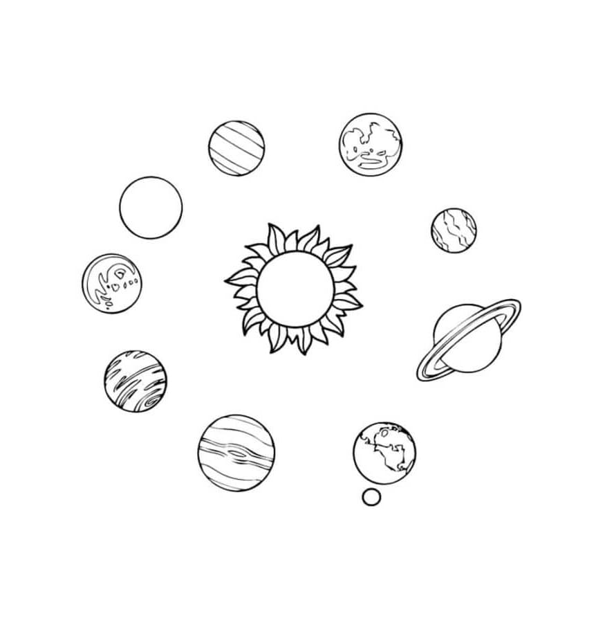 Jupiter, Saturn, Uranus og Neptun er de gigantiske planeter Tegninger til Farvelægning