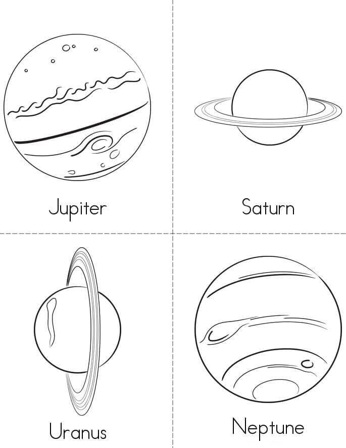 Jupiter, Saturn, Uranus og Neptun Tegninger til Farvelægning