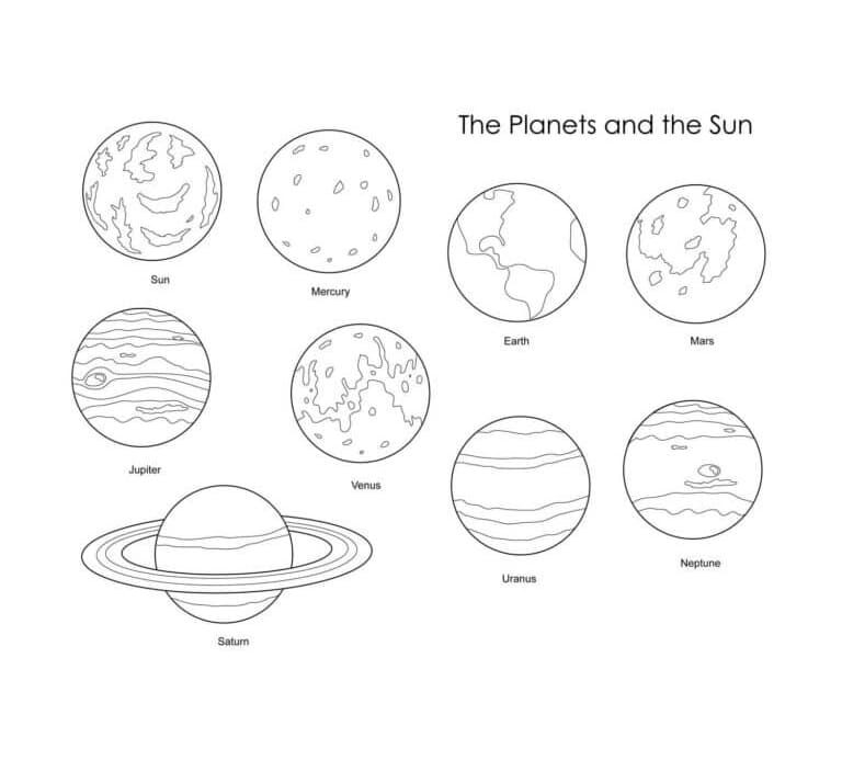 Solen og otte fjerne planeter gratis Tegninger til Farvelægning