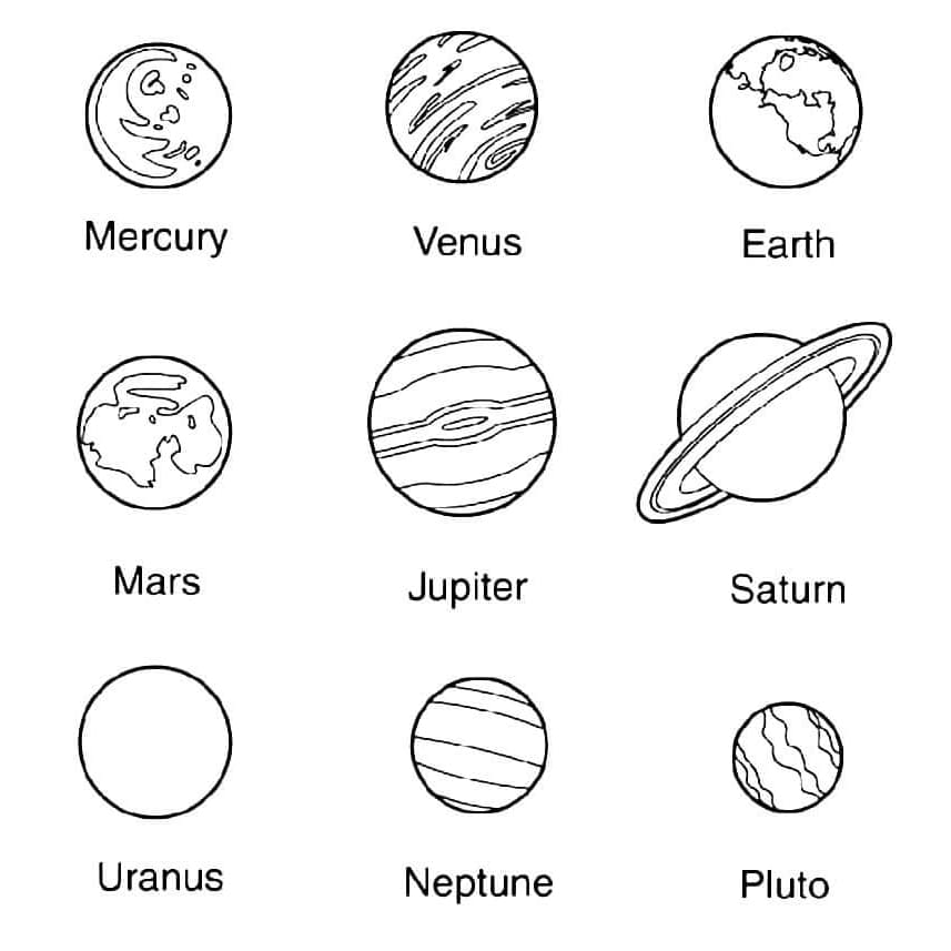 Tæl og farve alle planeter Tegninger til Farvelægning