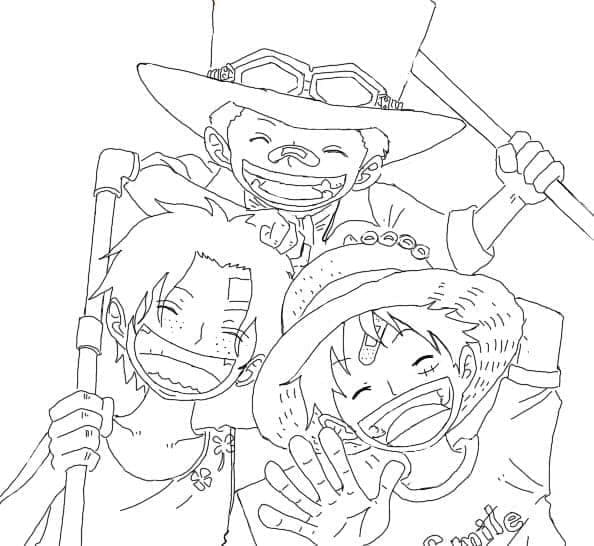 Ace, Sabo og Luffy fra One Piece Tegninger til Farvelægning