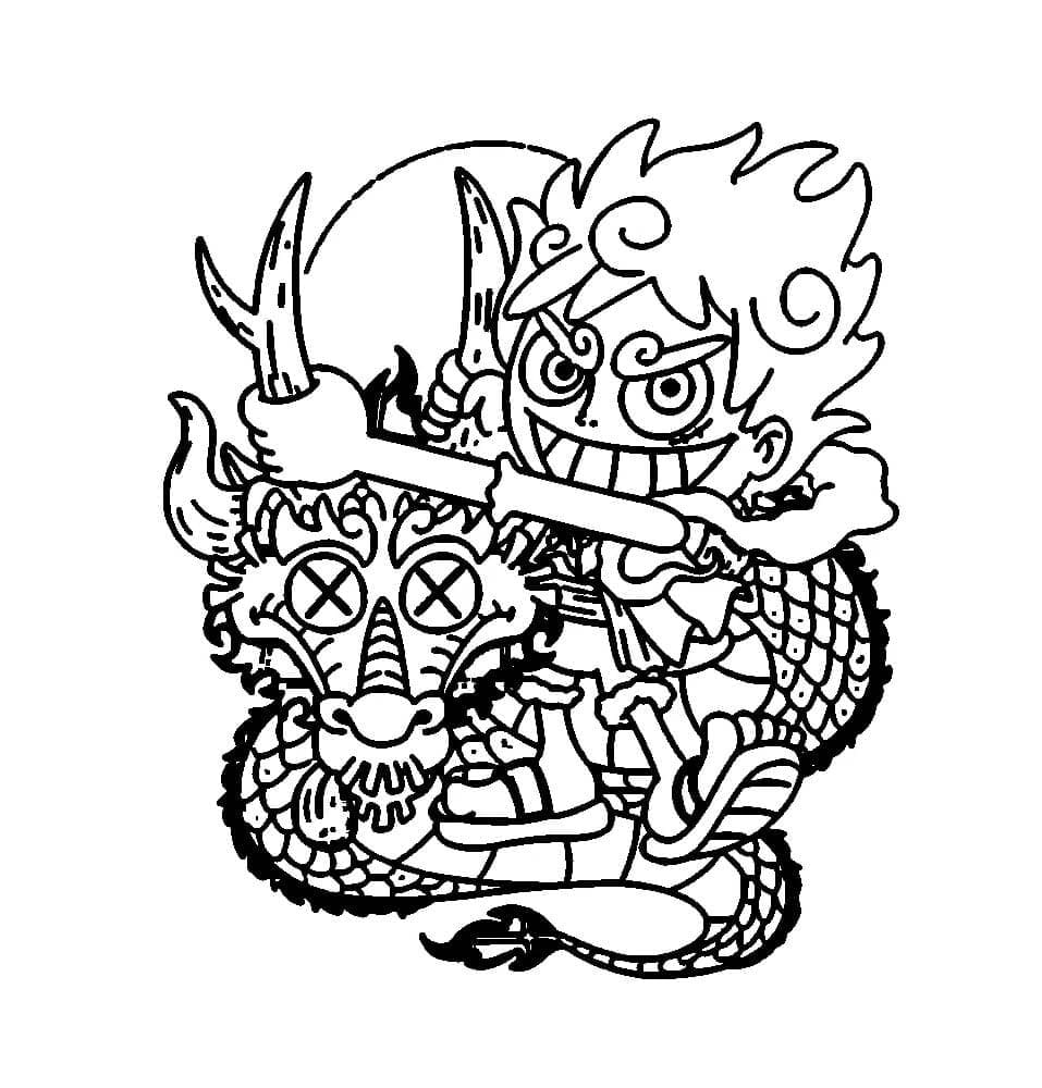 Chibi Luffy Gear 5 og Kaido Tegninger til Farvelægning