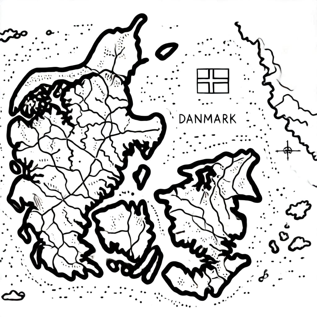 Danmarkskort og flag gratis printbar Tegninger til Farvelægning