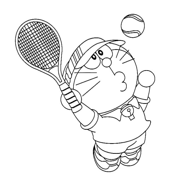 Doraemon spiller tennis Tegninger til Farvelægning