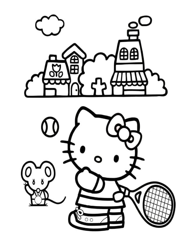 Hello Kitty spiller tennis Tegninger til Farvelægning