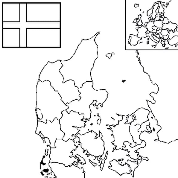 Kort og flag danmark Tegninger til Farvelægning