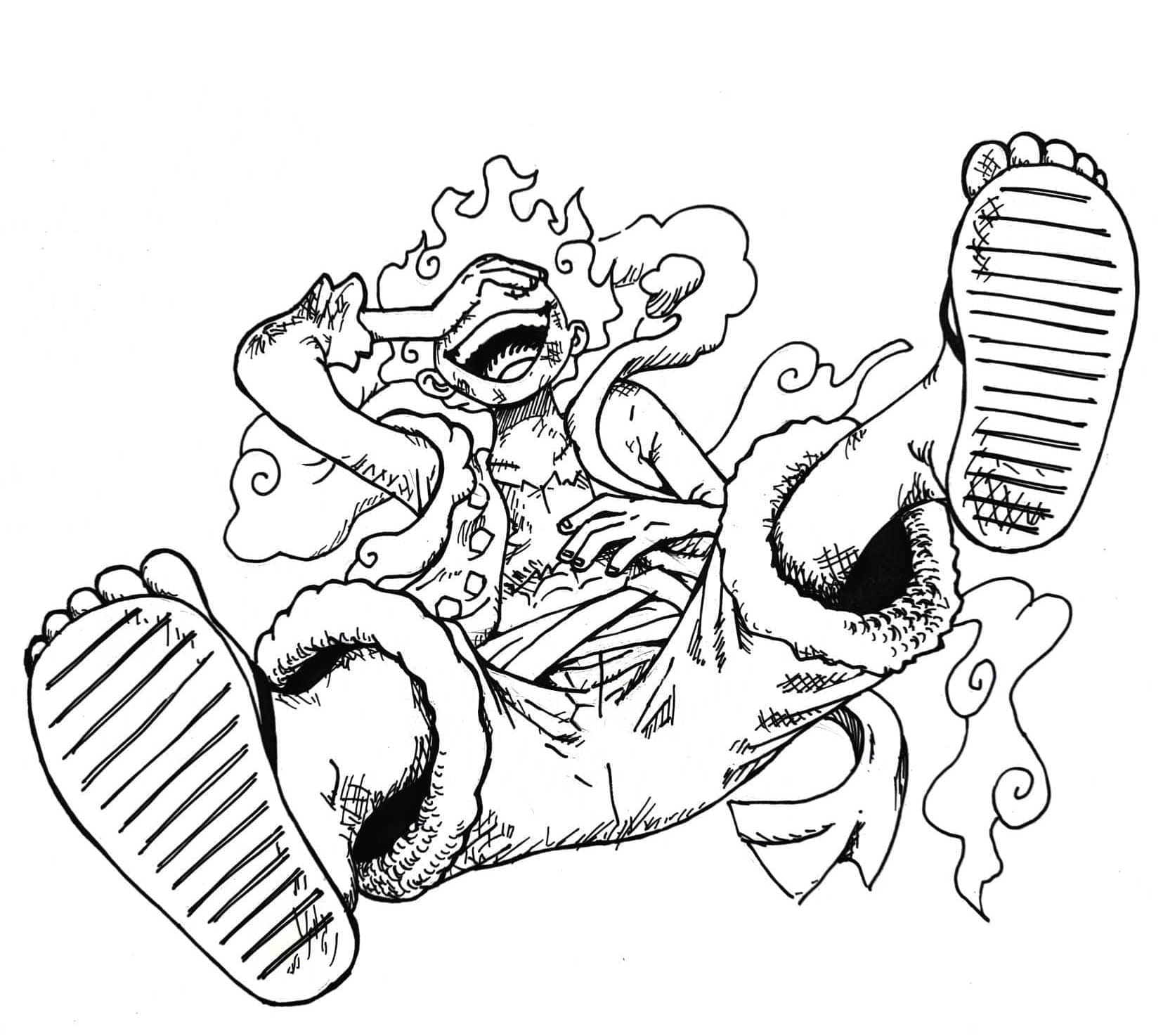 Tegning af Luffy Gear 5 Tegninger til Farvelægning