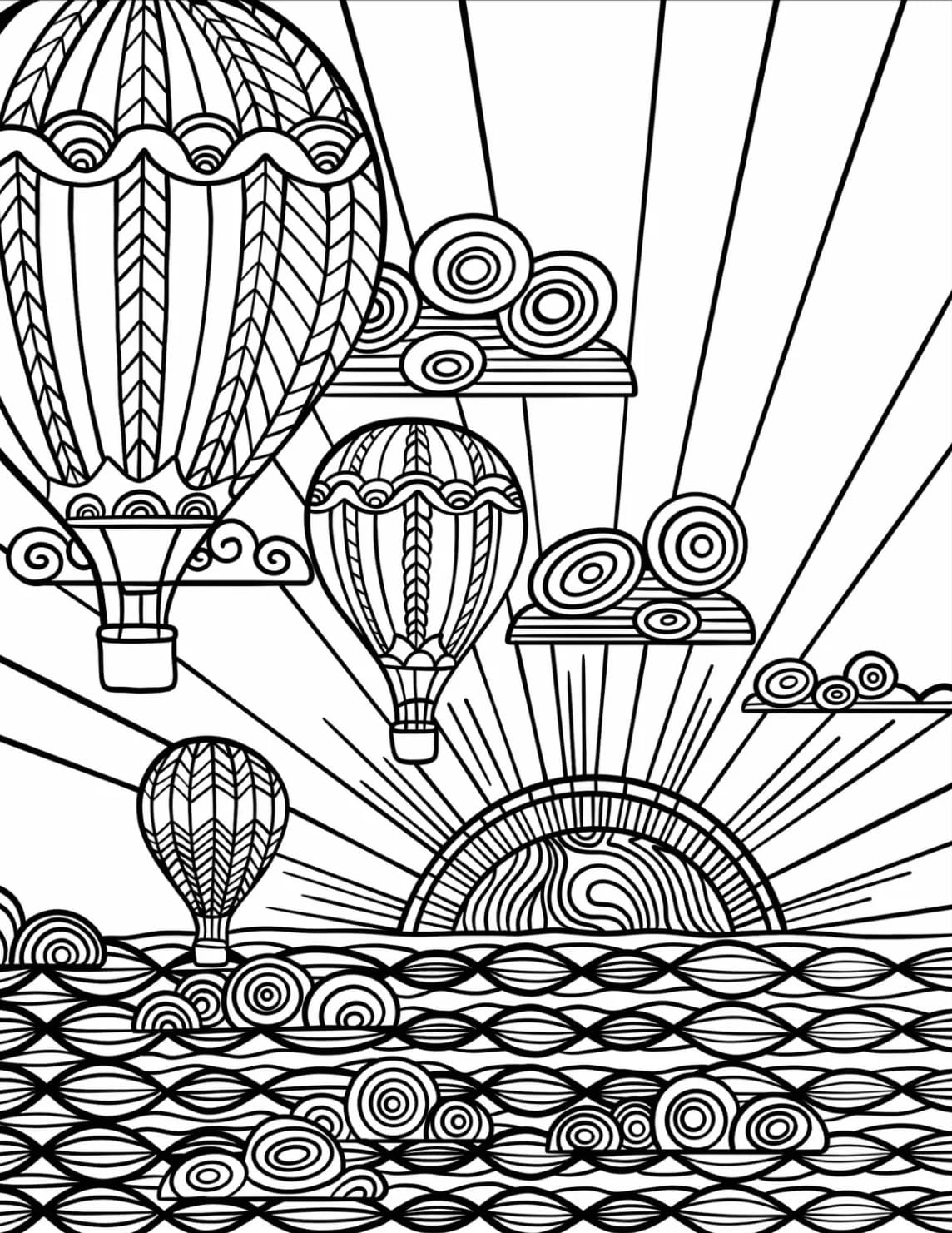 Balloner over havet Zentangle Tegninger til Farvelægning