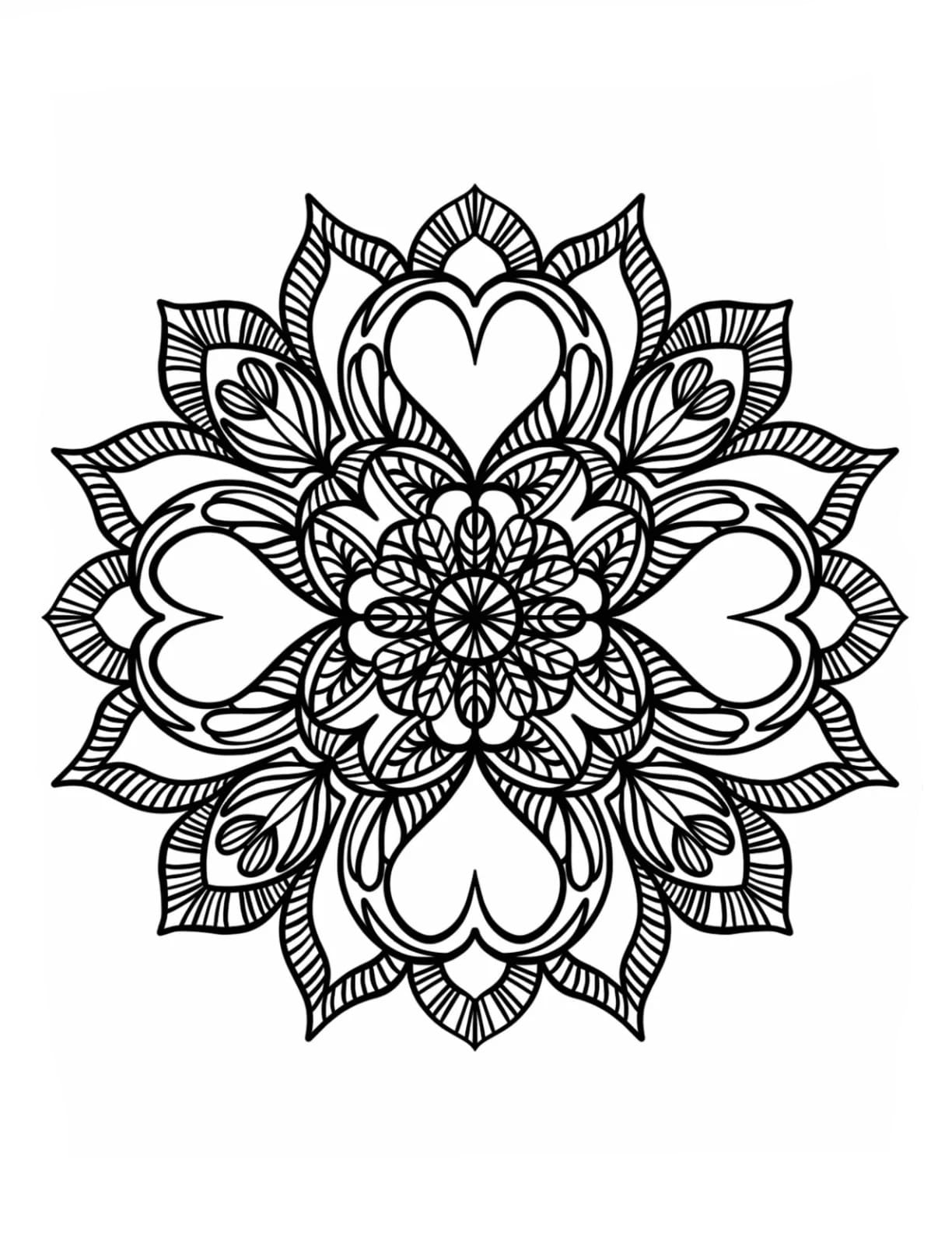 Blomst med hjerter Zentangle Tegninger til Farvelægning