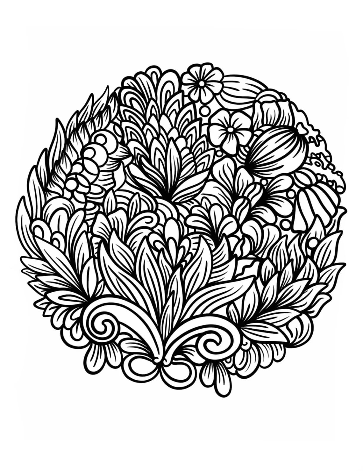 Blomster Og Blade Zentangle Tegninger til Farvelægning