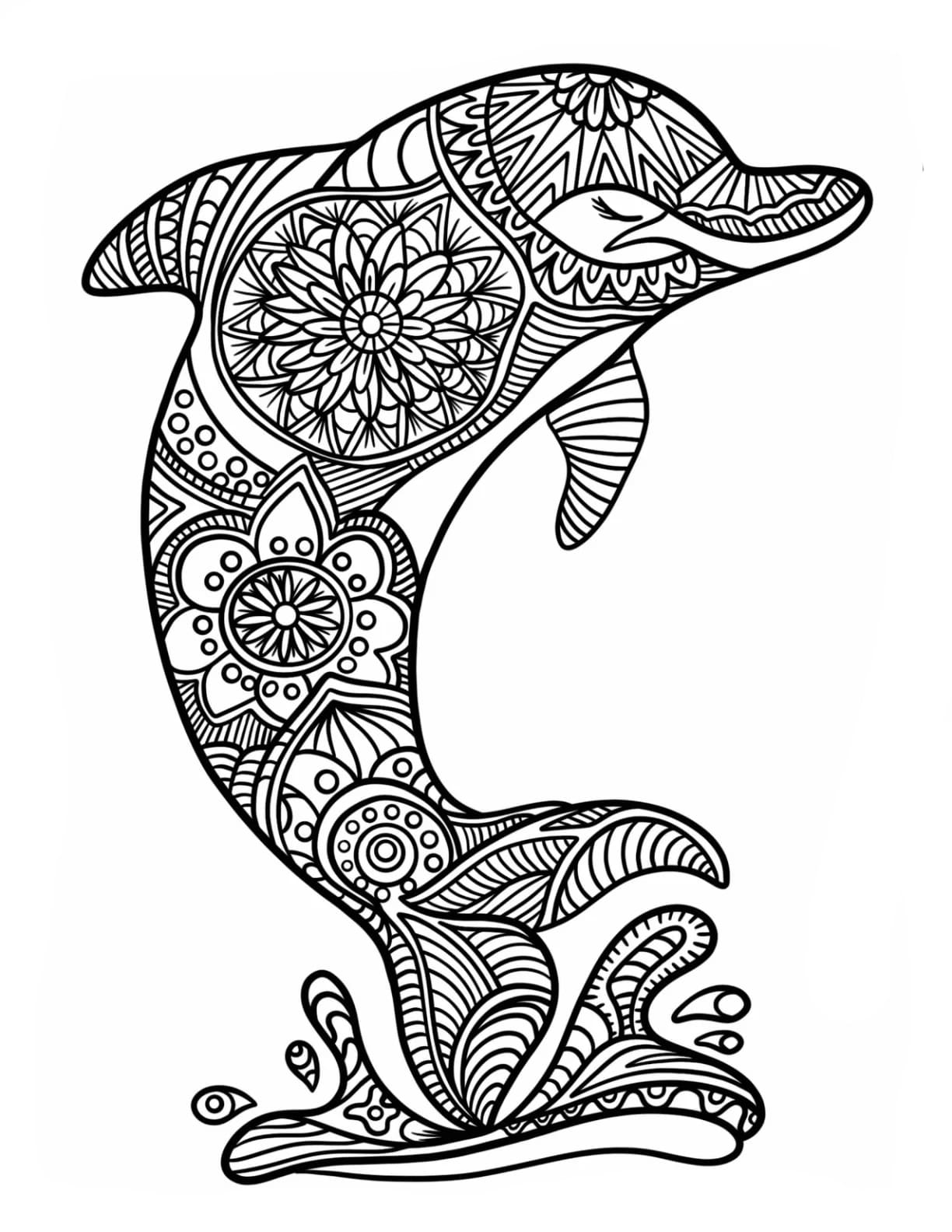 Delfin Zentangle Tegninger til Farvelægning