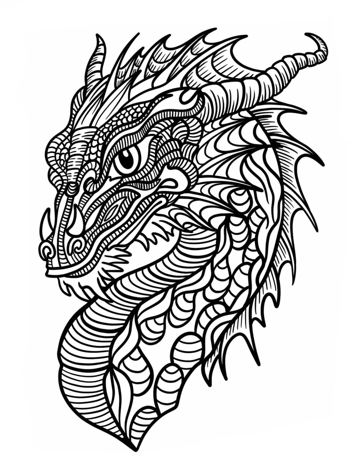 Dragehoved Zentangle Tegninger til Farvelægning