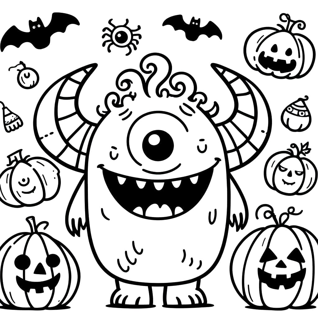 Et søtt Halloween-monster Tegninger til Farvelægning