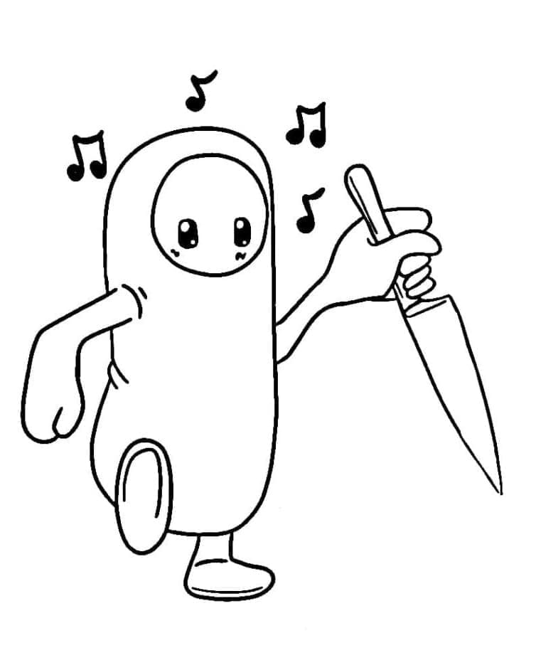 Fall Guys karakter med kniv Tegninger til Farvelægning