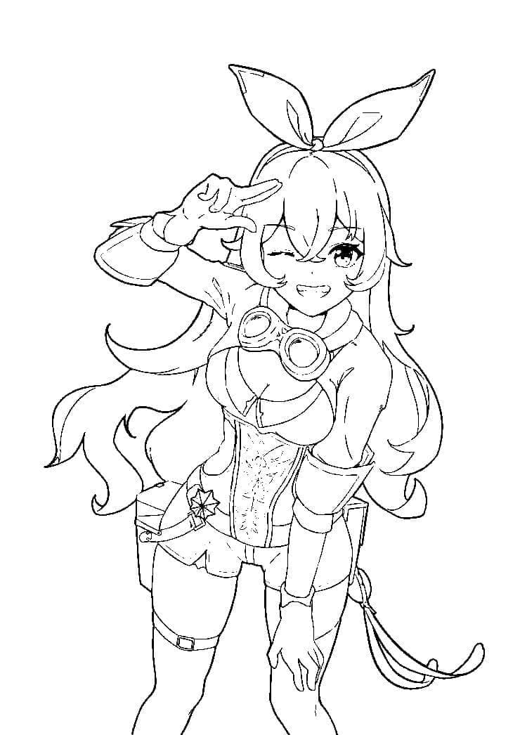 Genshin Impact Amber Tegninger til Farvelægning