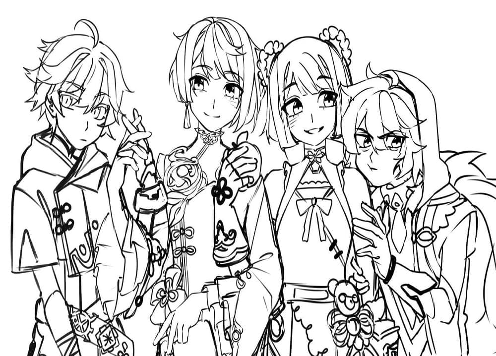 Genshin Impact karakterer Tegninger til Farvelægning