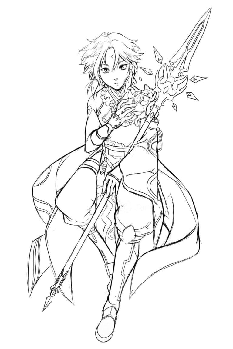 Genshin Impact Xiao Tegninger til Farvelægning