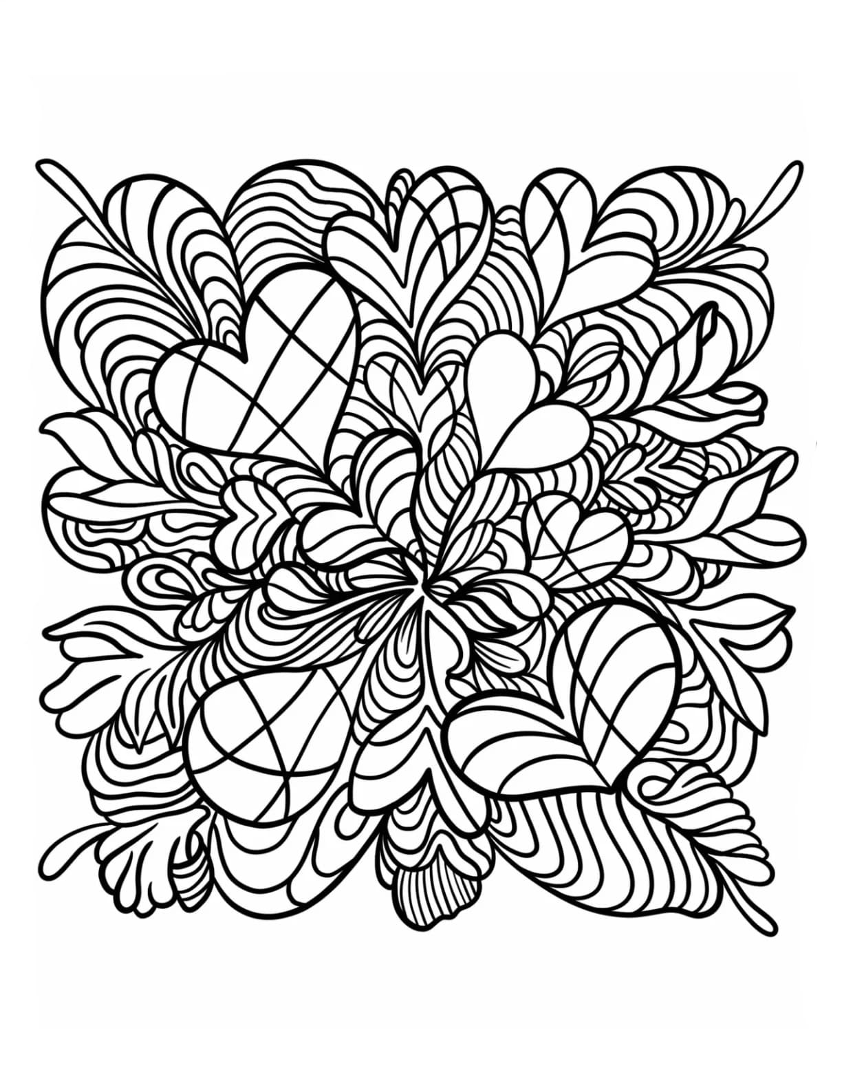 Hjerte og blade Zentangle Tegninger til Farvelægning