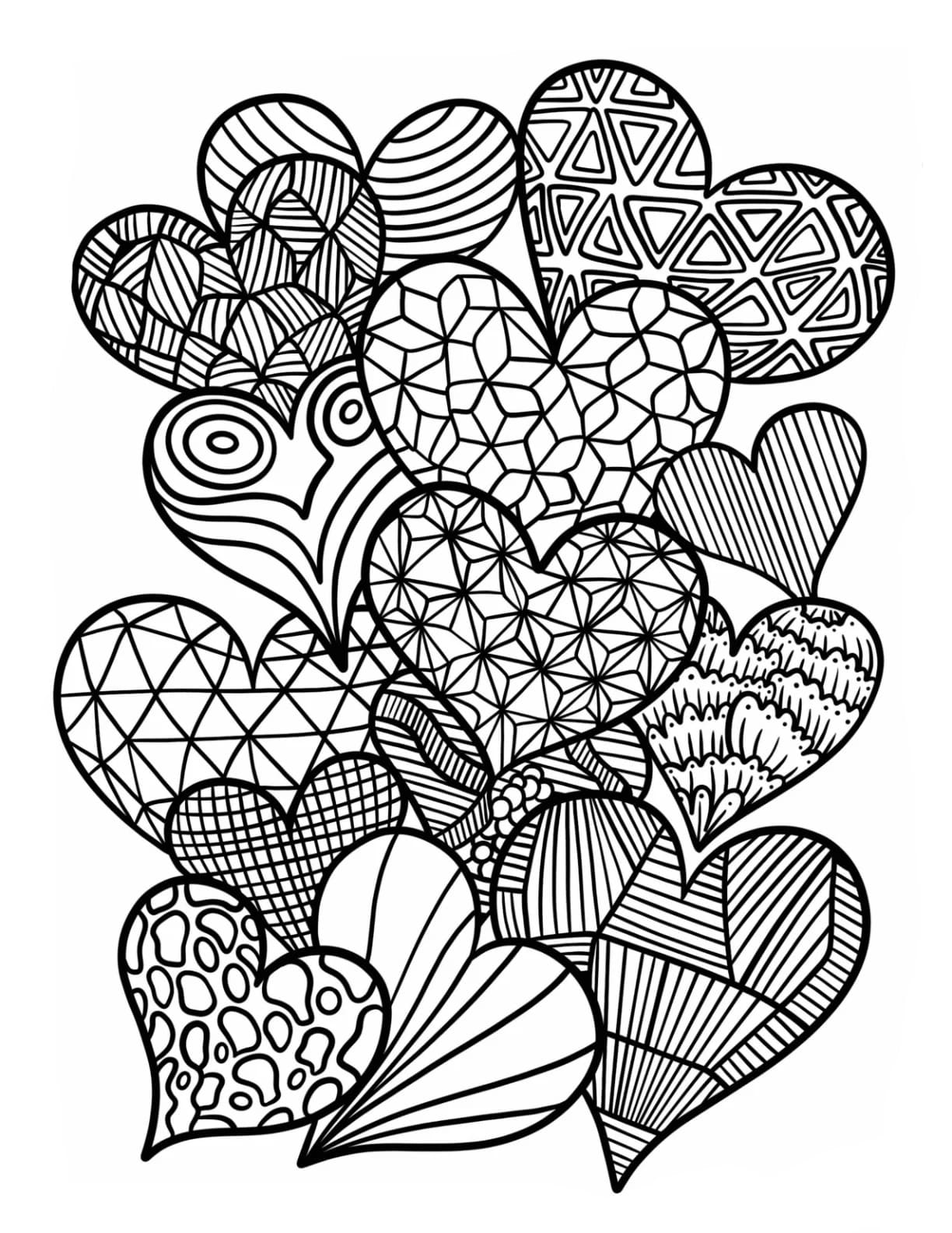 Hjerter Zentangle til børn Tegninger til Farvelægning