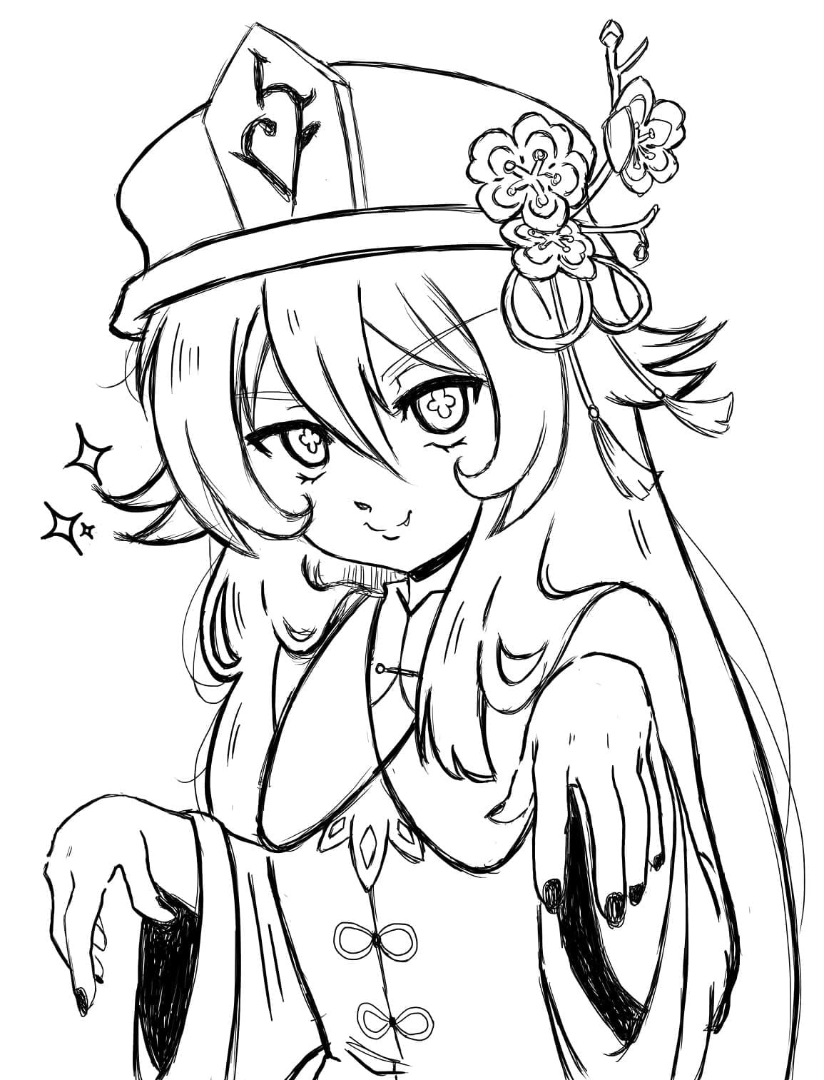 Hu Tao fra Genshin Impact Tegninger til Farvelægning