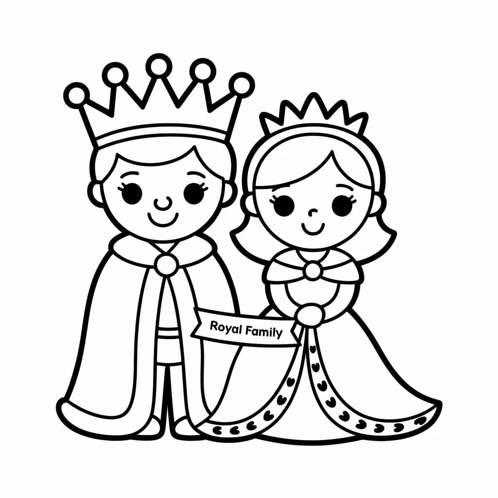 Konge og Dronning familie Tegninger til Farvelægning