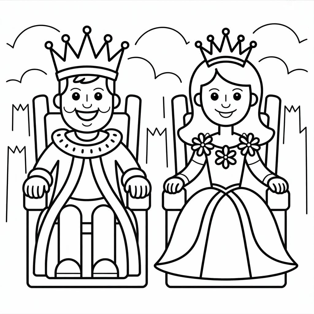 Konge og Dronning siddende Tegninger til Farvelægning