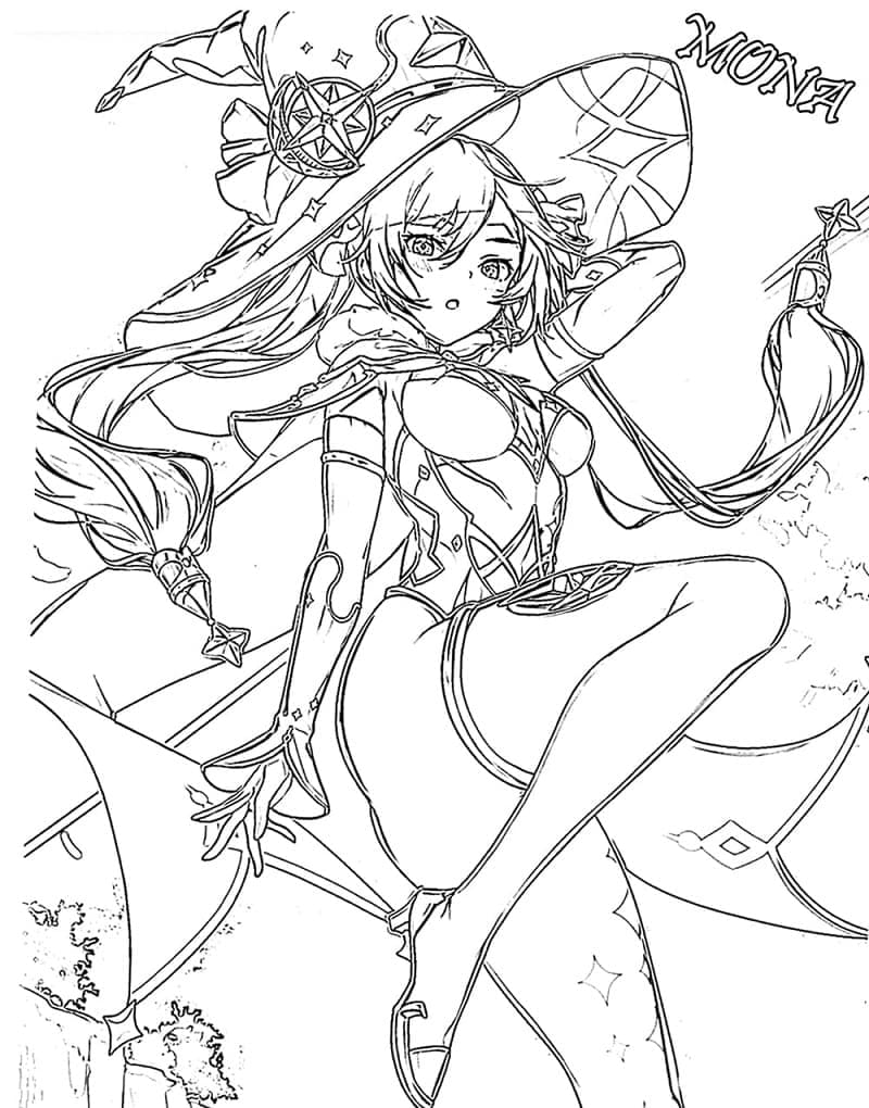 Mona i Genshin Impact Tegninger til Farvelægning
