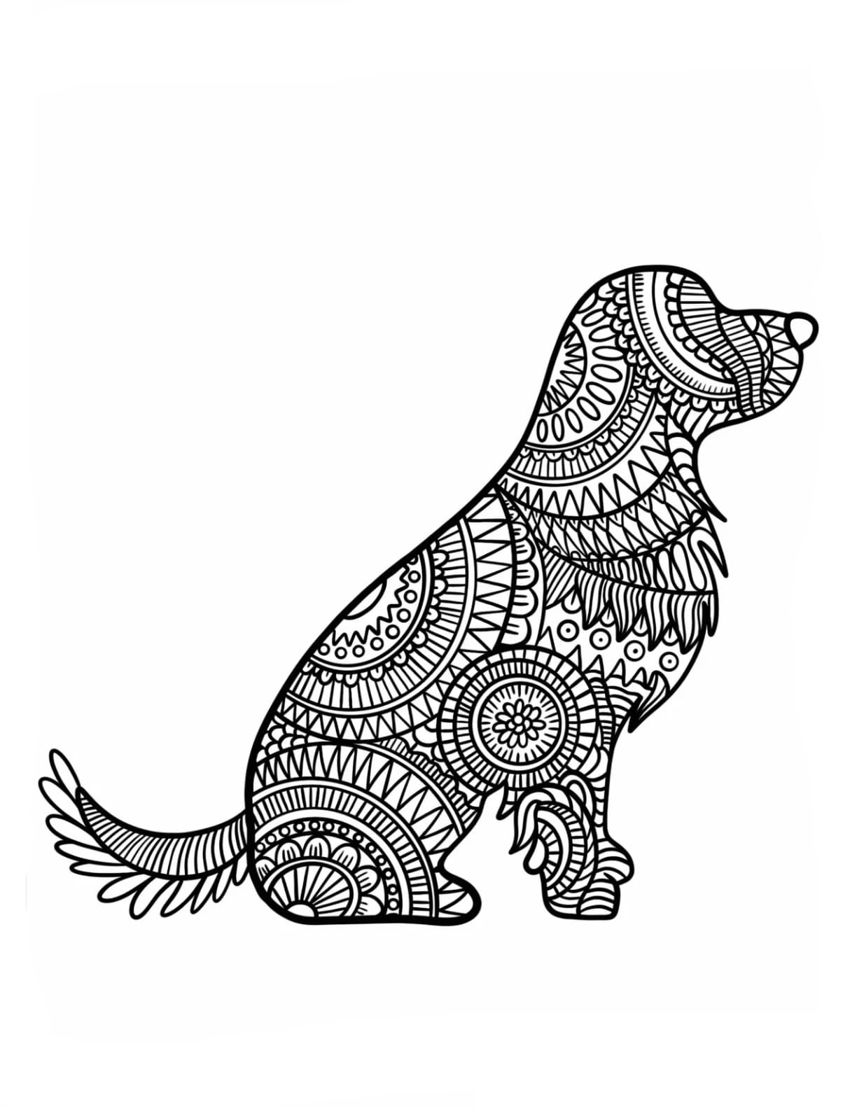 Siddende hund Zentangle Tegninger til Farvelægning