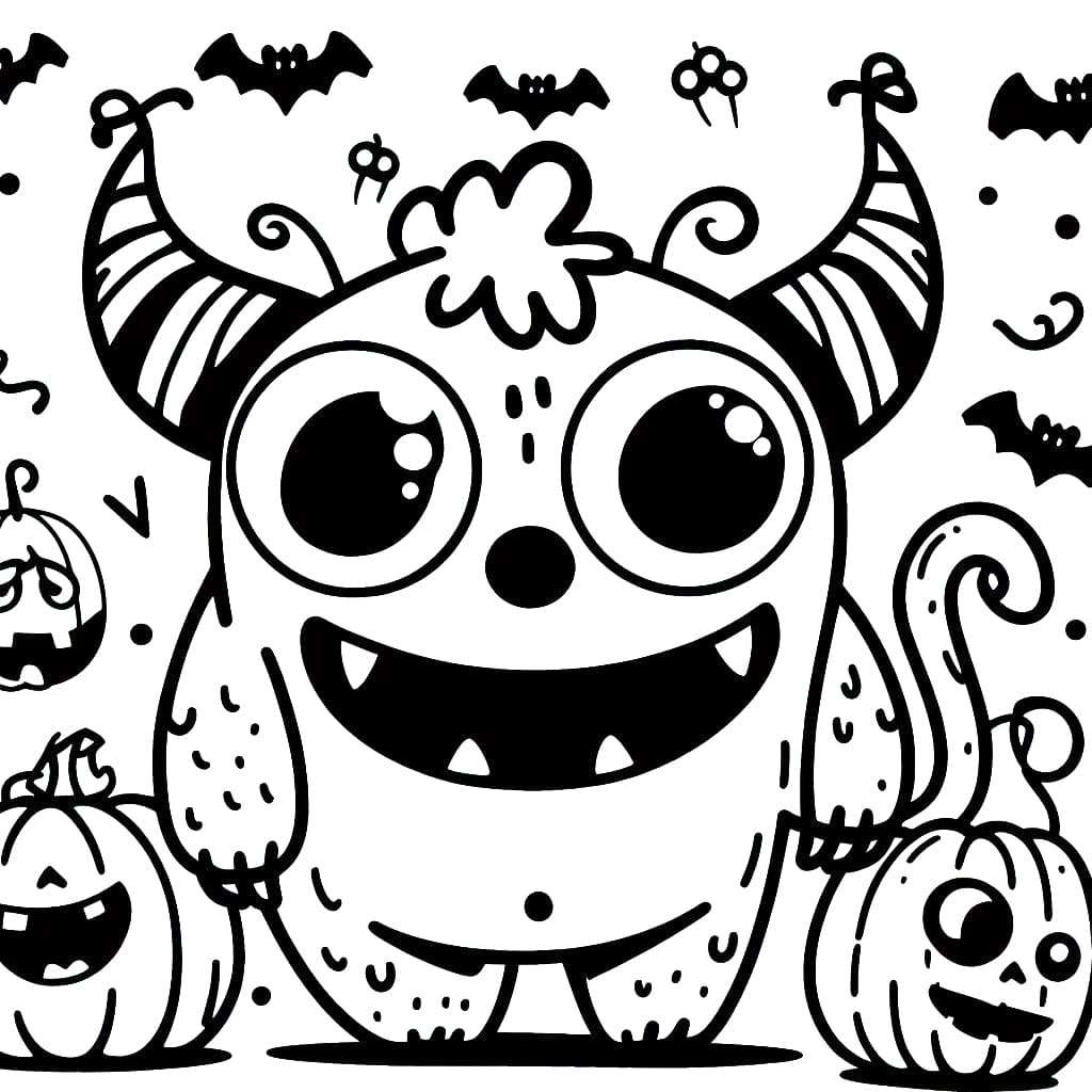 Søt Halloween-monster Tegninger til Farvelægning
